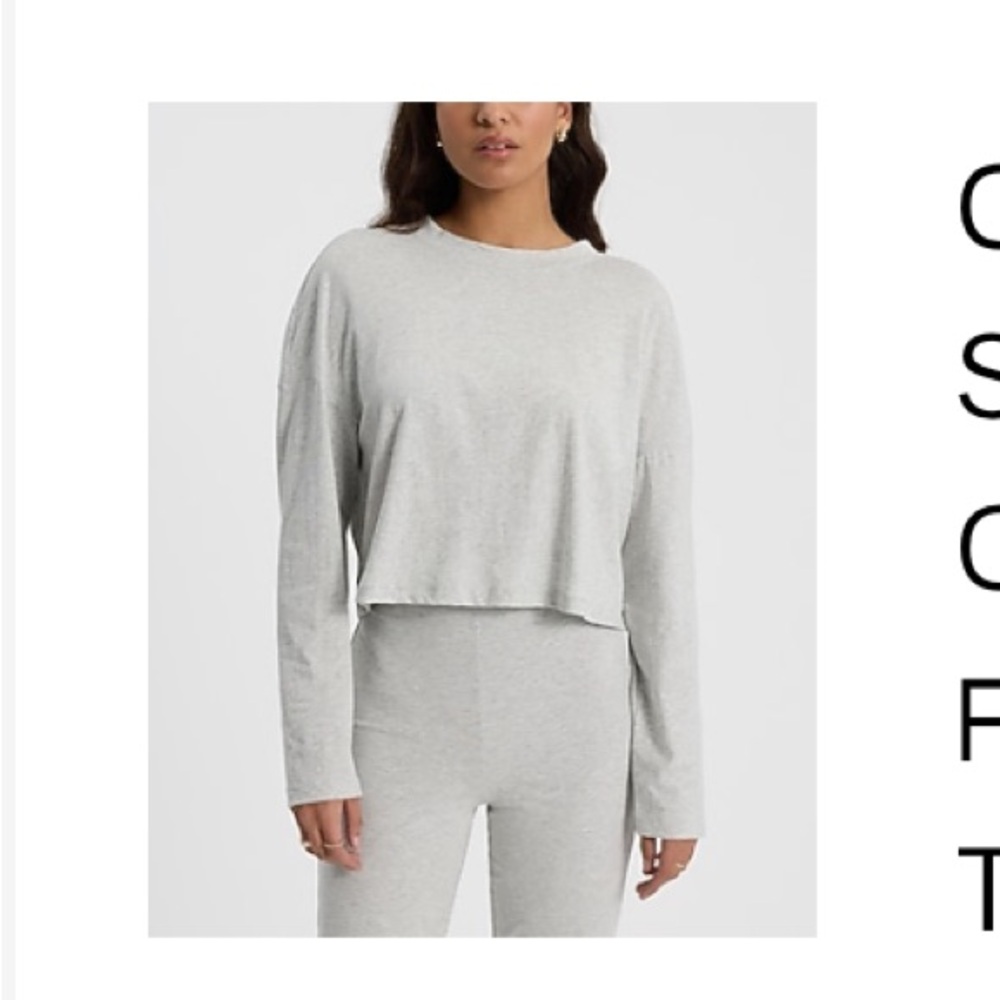 Express Light Gray Cropped Long-Sleeve Top
